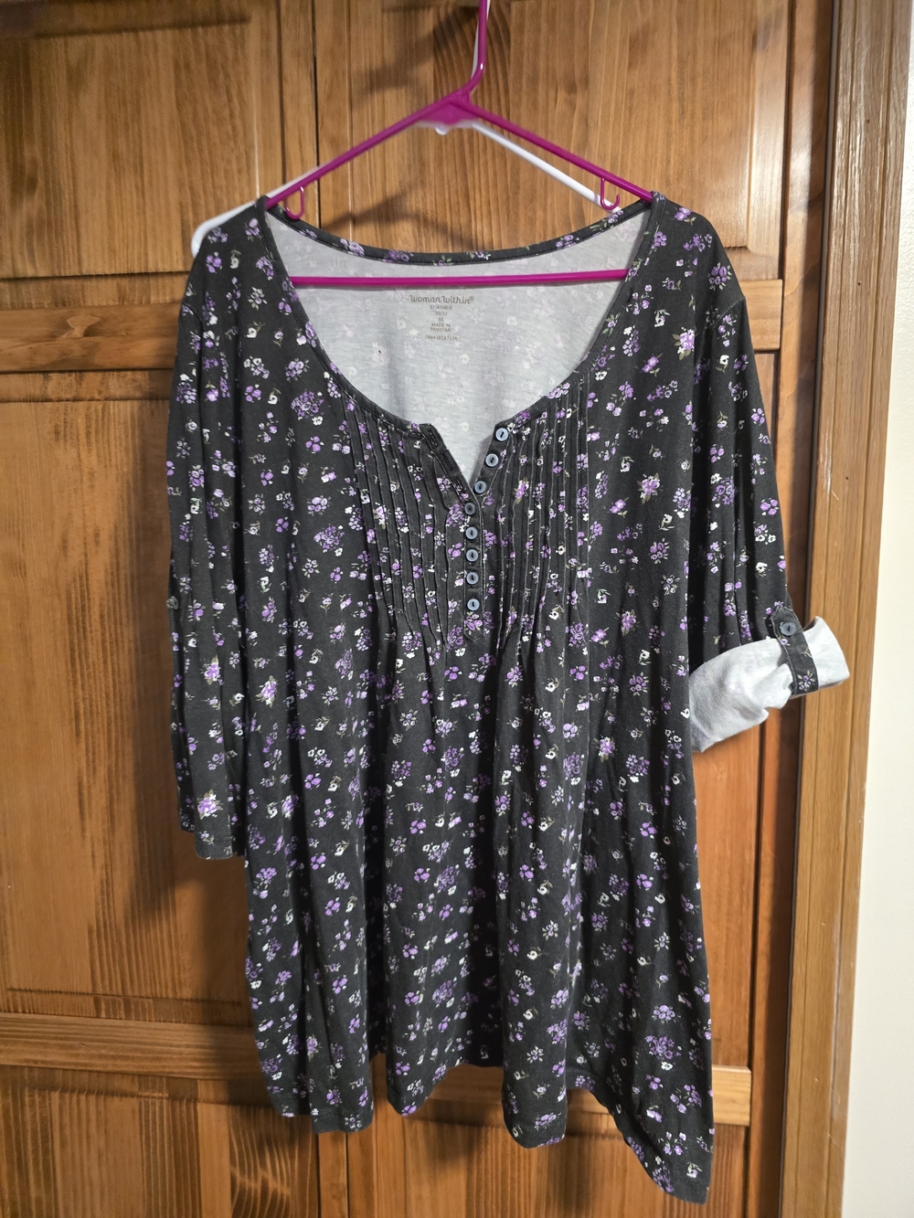Woman Within Black Tunic with Purple Floral Print